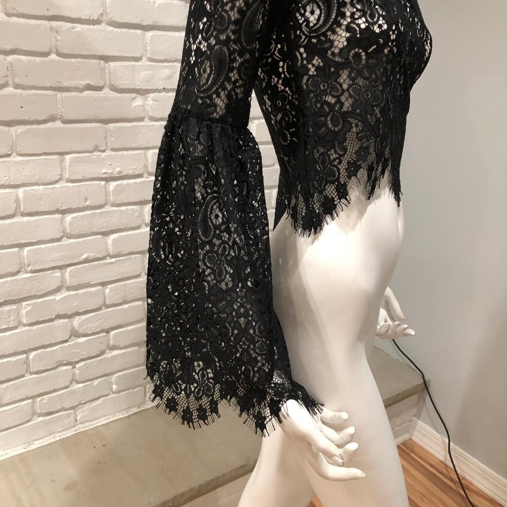 SET BLACK EYELASH LACE LONG TOP BELL MINI SKIRT - Picture 8 of 16